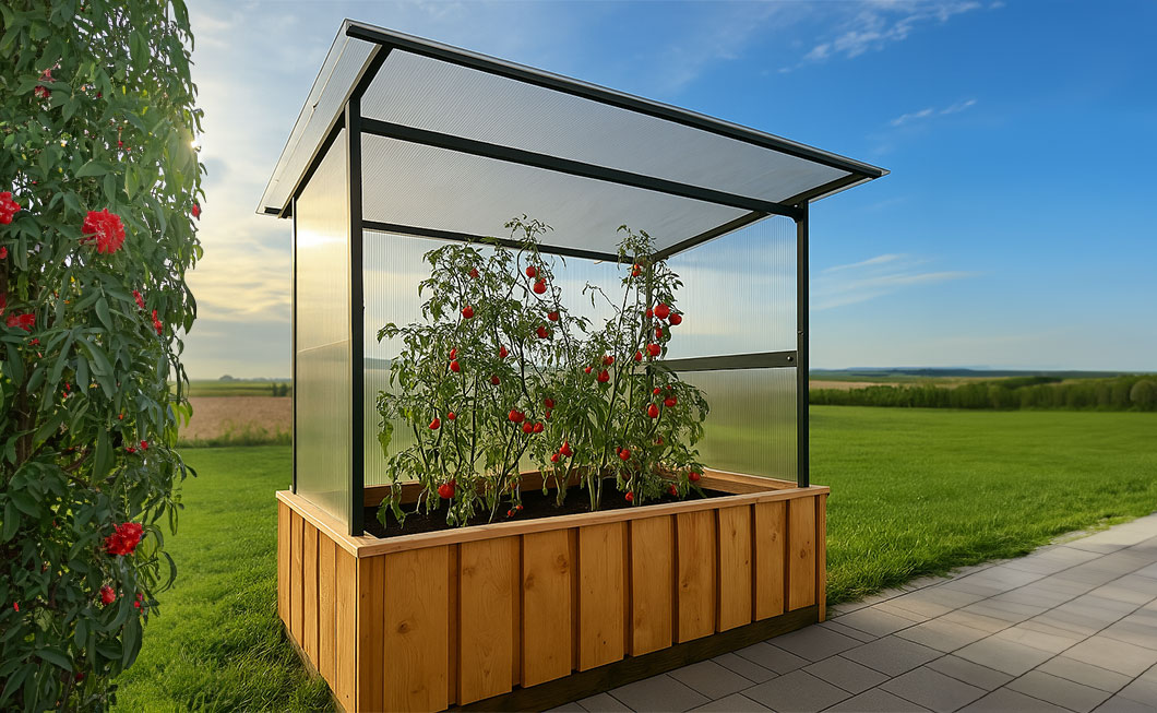 Tomatenhäuschen aus Doppelstegplatten schützt zuverlässig vor Regen und Krankheit und schafft ideale Bedingungen für Tomaten.