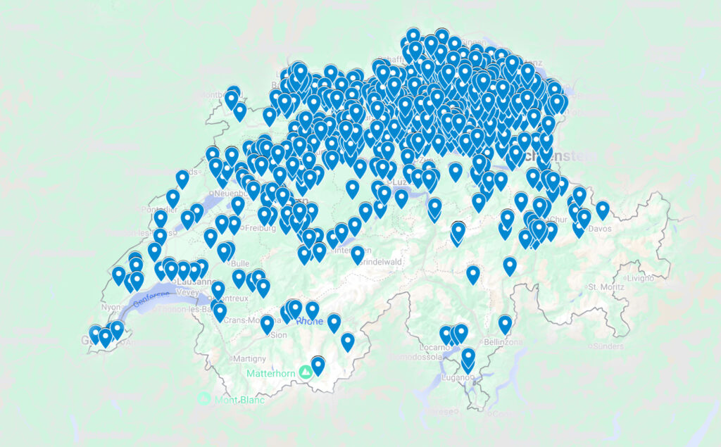 La carte montre les projets de faparain terminés dans toute la Suisse