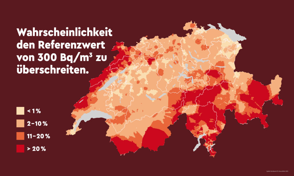 Radonkarte der Schweiz mit Risikogebieten